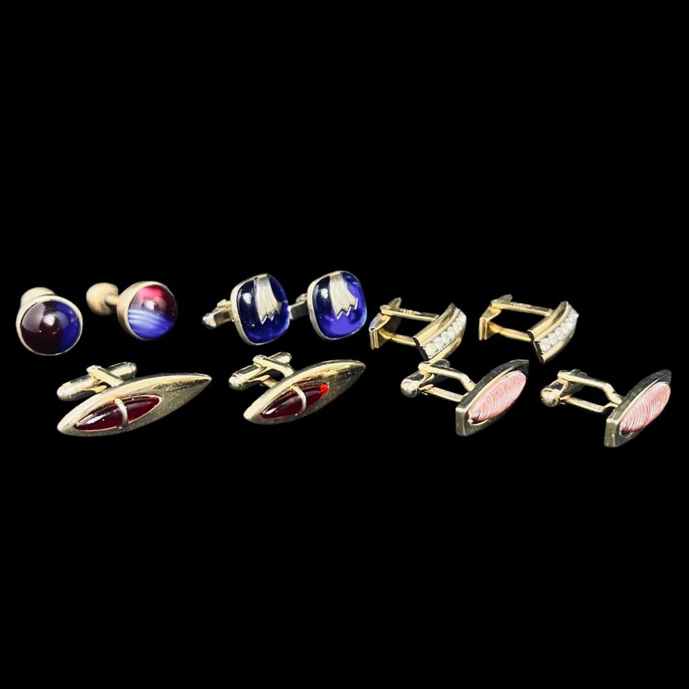 Vintage Lot Of 5 Gold Tone Cufflinks (5348) - Picture 2 of 3
